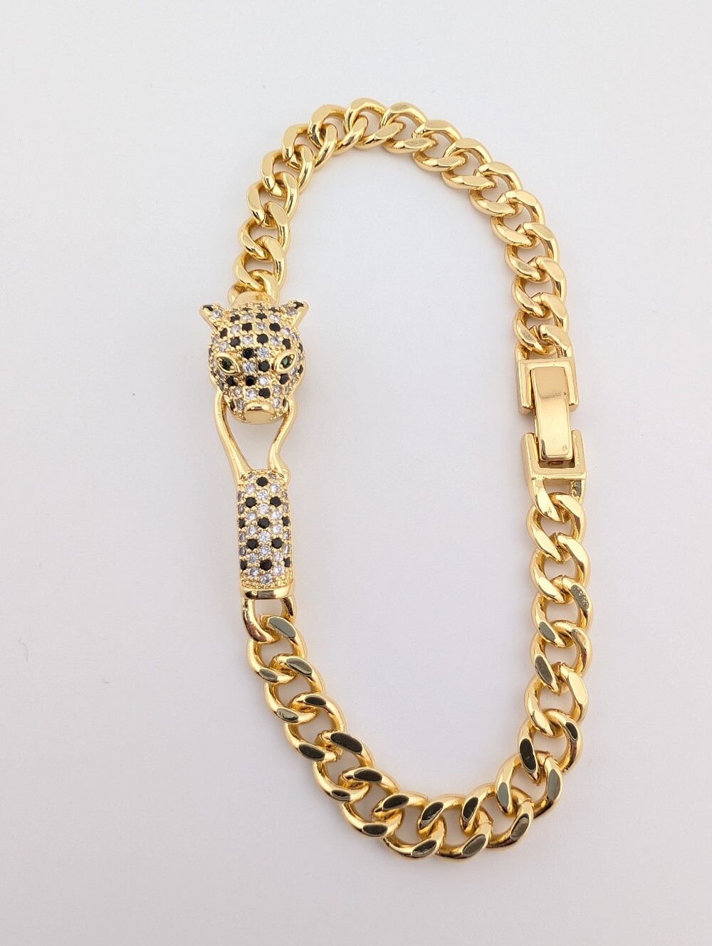 Gold Panther Head Chain Bracelet - Estate Jewelry - Picture 7 of 8